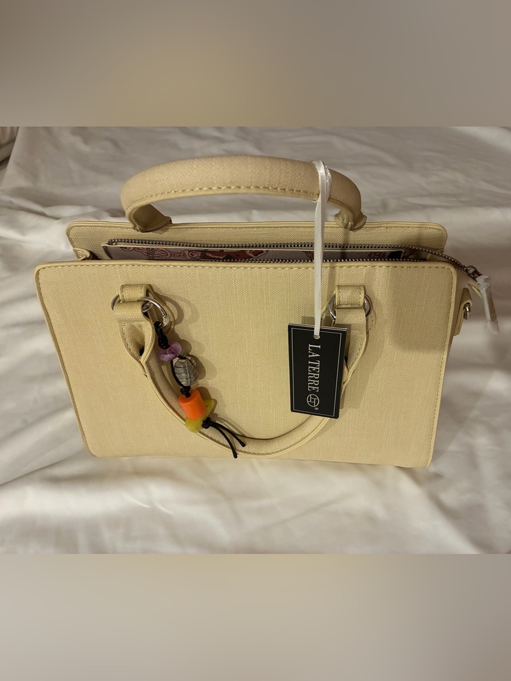 Chic Cream Structured Satchel Purse with Top Handles